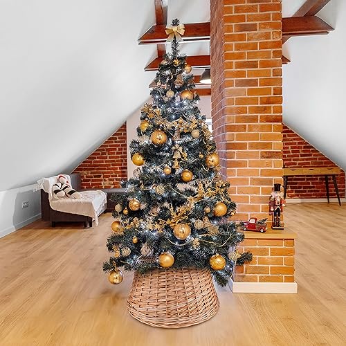 Creative Home Cache Pied de Sapin de Noel en Osier | Rond Max. Largeur 52 cm Hauteur 27 cm | Jupe de Sapin | Fabriqué à la Main | Panier de Noël - Nail Gallerys