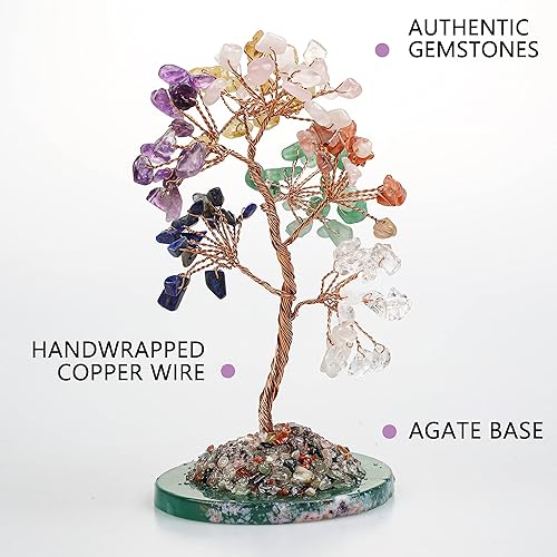 Halukakah Arbre de Cristal Riche Feng Shui Chakra Quartz Authentique Pierre Précieuse Arbre de Vie Fait à la Main Branches de Fil de Cuivre Agate Base Bol Chantant Béni 15cm Haut - Nail Gallerys