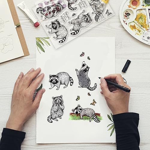 GLOBLELAND Réaliste Ratons Laveurs Tampons Transparents Animaux Papillon Silicone Transparent Timbres Sceaux pour la Fabrication de Cartes DIY Scrapbooking Photo Journal Album Décoration - Nail Gallerys