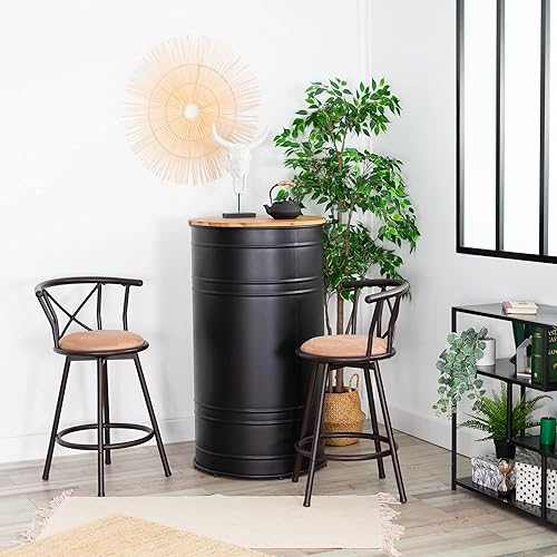 MEUBLE COSY Lot de 2 Tabourets de Bar Vintage pivotant sur 360° avec Dossier et Repose-Pieds Siège de 63 cm de Haut Style industriel Marron - Nail Gallerys