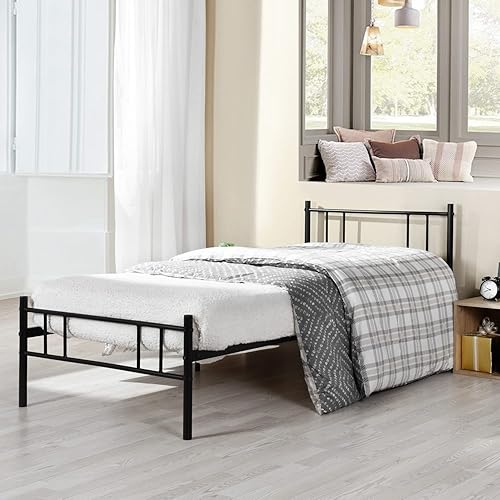 H.J WeDoo Moderne Lit Simple Cadre de lit en Métal Stable Cadre de Structure Métallique Pas de Bruit pour Matelas 90 x 190 cm, Noir - Nail Gallerys