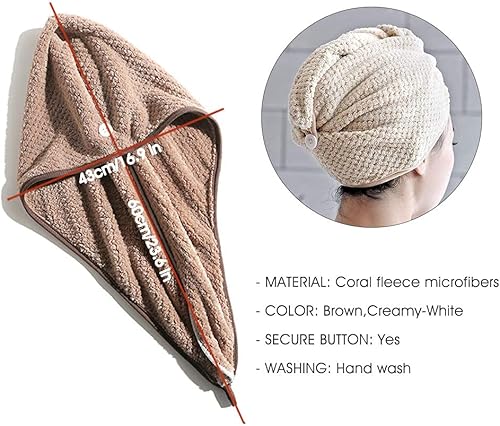 Serviette Cheveux,Serviette Turban,Cheveux Secs Cap,Serviette pour Cheveux, Serviette de tête avec Bouton Microfibre à séchage Rapide - 2 pièces - Nail Gallerys