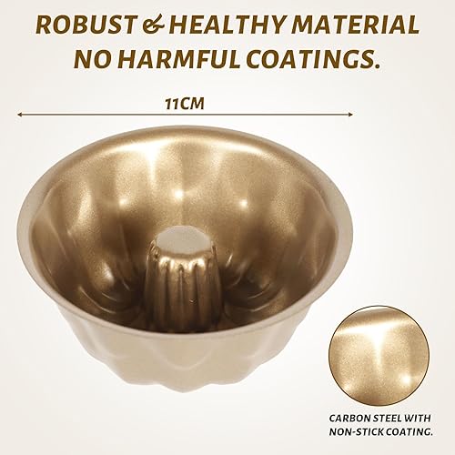 Jortmrd 4 PièCes Mini Moule à Kouglof 11,4cm Moule à Kouglof, Moule à GâTeau Kouglof, Moule à Kouglof Acier Carbone Avec RevêTement AntiadhéSif Pour Muffin, Kouglof, Cupcake, Muffin (Or) - Nail Gallerys