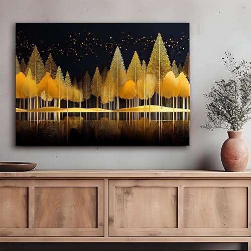 Feeby - Tableau sur Toile - Decoration Murale Peinture - Arbres dorés Forêt - 90x60 1partie - Chambre Toiles Intissé - Tableaux chambre à coucher - Decoration Chambre - Nail Gallerys