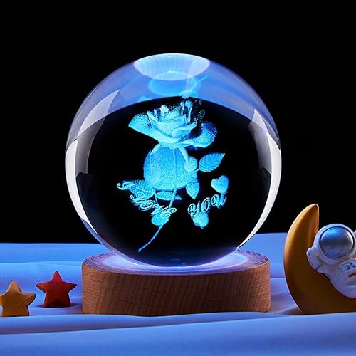 ISAKEN Veilleuse boule de cristal 3D avec motif dauphin, élan, baleine, lune, veilleuse en verre avec base en bois pour chambre d'enfant, chambre à coucher - Nail Gallerys