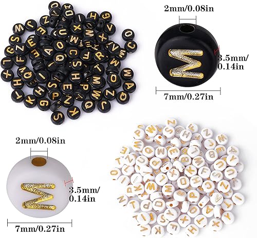1000 Pièces perles lettres Rondes pour bracelet, Acryliques Alphabet Beads de A à Z, 7 x 3,5 mm, pour la fabrication de bijoux, colliers, bracelets, porte-clés - Nail Gallerys