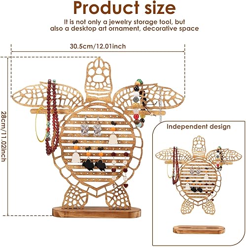 harupink Présentoir à bijoux en forme de tortue, en bois naturel, rangement multifonctionnel, rangement de bijoux pour colliers, bracelets, boucles d'oreilles, bagues, idée cadeau (vert) - Nail Gallerys