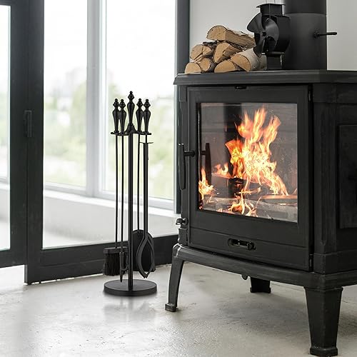 Relaxdays Serviteur pour cheminée, Lot de 5 pièces, tisonnier, Pelle, Balai à Cendres, Pince, Support, Vintage, Noir - Nail Gallerys