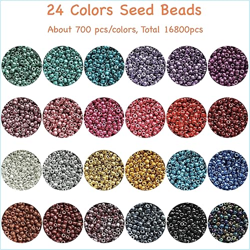 Bala&Fillic 12/0 perles de rocaille de pour la fabrication de boucles d'oreilles, 24 couleurs 14400 pièces dans une boîte de minuscules perles de rocaille avec outils de perlage - Nail Gallerys