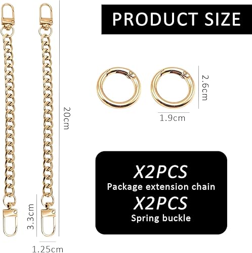 DHSBGWSX Lot de 2 chaînes d'extension de sac avec 2 fermoirs à ressort, chaîne de sac en métal, chaîne de sac à main avec boucle rotative en alliage, accessoire de sac (doré) - Nail Gallerys