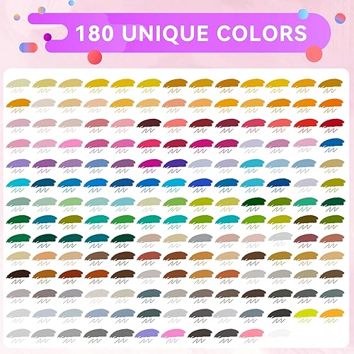 TrendGate Feutres Coloriage Adulte, 180 Couleurs Aquamarker Feutre Stylos Double Pointe Fine et Pinceau pour Enfants, Feutre Aquarelle avec Livre de Coloriage pour Dessin, Mandalas, Calligraphie - Nail Gallerys