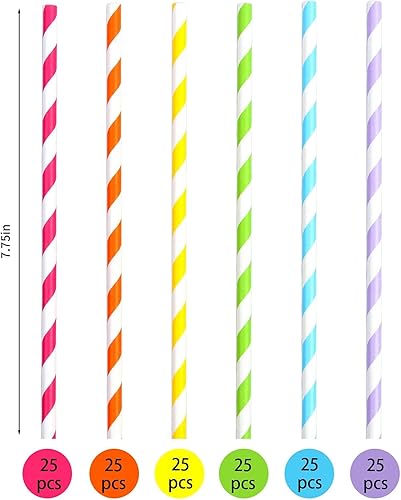 DERAYEE Lot de 150 Pailles pour Boire en Papier Coloré, Biodégradables pour Anniversaire, Mariage, Fête - Nail Gallerys