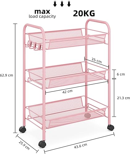 APEXCHASER Chariot de Cuisine, 3 Niveaux étroit, Chariot de Service, Chariot de Cuisine sur roulettes, étagère de Niche, étagère de Cuisine, Chariot Utilitaire avec Grande capacité pour Cuisine, Rose - Nail Gallerys