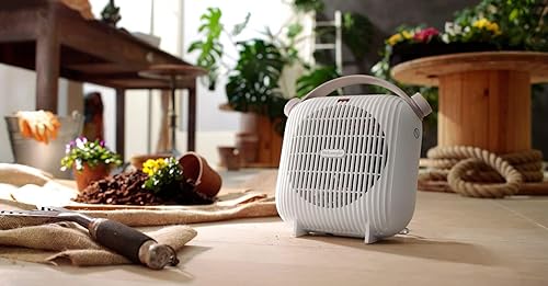 De'Longhi HFS30B24.W Ventilateur de table, 2 niveaux de puissance, ventilation d'été, protection anti-goutte, poignée, système anti-basculement, lumière, protection antigel, léger, blanc - Nail Gallerys