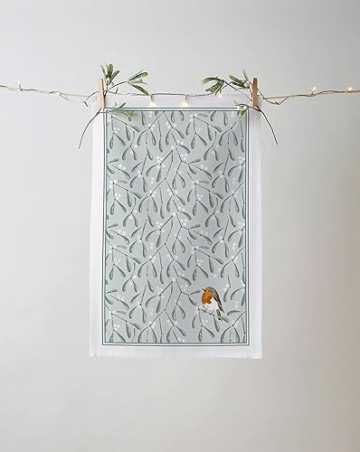 Ulster Weavers Torchon de Noël 100% Coton – Multicolore – Gui et Rouge-Gorge - Nail Gallerys