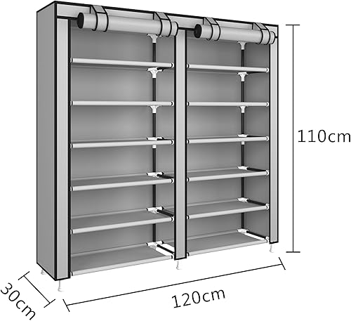 UDEAR 12 étagère, Meubles à Chaussures avec Housse en Toile 7 Couches étagère Chaussures avec Zip Gris - Nail Gallerys