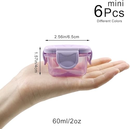 LELE LIFE Lot de 6 mini récipients hermétiques pour conservation des aliments - Couvercles étanches - Pour condiments et sauces - 60 ml - Nail Gallerys