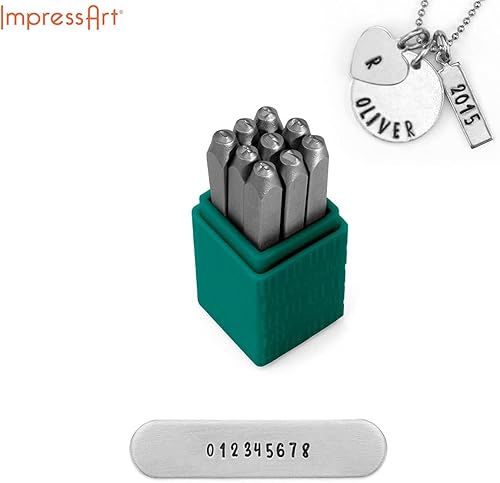 ImpressArt - Ensemble de tampons en métal avec chiffres de base (3 mm) pour les projets d'estampage à la main et la fabrication de bijoux - Nail Gallerys