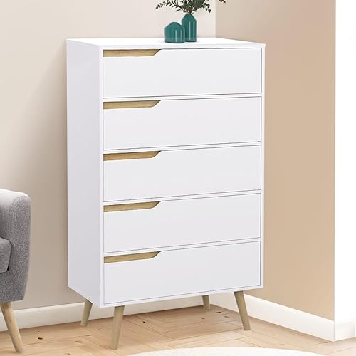 IDMarket - Chiffonnier 5 tiroirs Helsinki 60 cm Commode semainier scandinave Blanc - Nail Gallerys