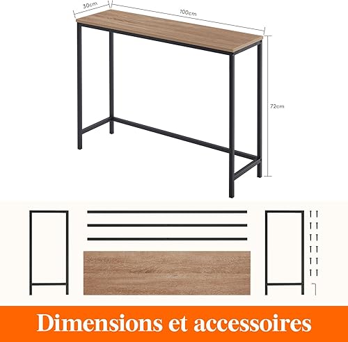 Lifewit Longue Table Console/de Canapé Étroite avec Cadre Métallique pour Salon Industriel, Couloir, Entrée, Bureau, Derrière le Canapé, Table de Café, Assemblage Facile Marron clair - Nail Gallerys