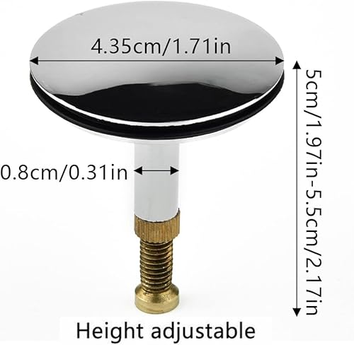 HpLive Bouchon de Baignoire Universel Ø 43 mm, Bouchon d'écoulement en Laiton avec chromée, pour Le Drain de Baignoire habituel réglable en Hauteur 50-55 mm - Nail Gallerys