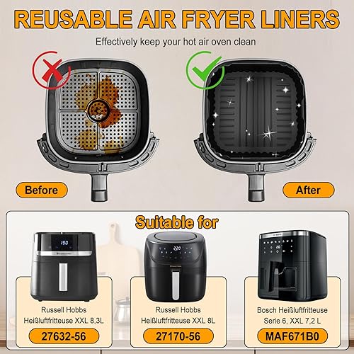 Moule en silicone pour friteuse à air chaud Russell Hobbs XXL 8 L/8,3 L, Airfryer Moule en silicone anti-adhésif pour friteuse à air chaud Bosch série 6, XXL 7,2 l, accessoire en silicone - Nail Gallerys