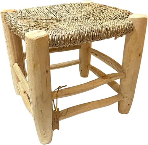 Générique Tabouret Beldi Marocain – Artisanat Authentique en Bois d’Eucalyptus et Corde Tressée – 30x30 cm - Souvenir d'enfance - Nail Gallerys