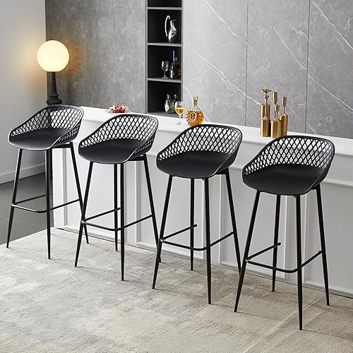 buybyroom Chaise de Bar Lot de 4, Tabouret Bar Chaise Haute pour Cuisine, Îlot Central, et Extérieur, Tabouret Haut avec Dossier et Pieds en Métal, Hauteur Assise 74 cm, Blanc - Nail Gallerys