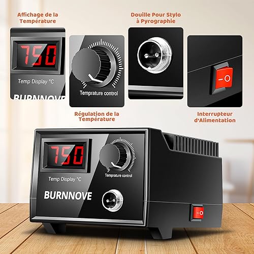 BURNNOVE Kit Pyrogravure Bois 60W Machine à Pyrogravure 0 à 750°C Contrôle de Température Réglable Trousse de Chauffage au Bois avec Écran Numérique pour Souder Gravure Cuir Liège Gourde - Nail Gallerys