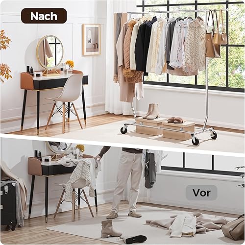 Yaheetech Portant à Vêtements à roulettes en Acier Inoxydable Hauteur Longueur Réglable Charge max. 90kg 130 x 56 x 165 cm - Nail Gallerys