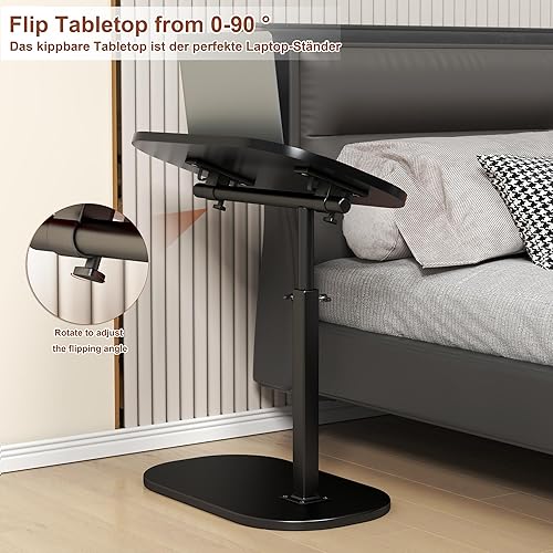 Table d'appoint en Forme de C, Table canapé en Bois Massif réglable en Hauteur pour Salon et Chambre à Coucher, 360° pivotante Petite Bureau Debout pour Ordinateur Portable, Base Métallique(Noir) - Nail Gallerys