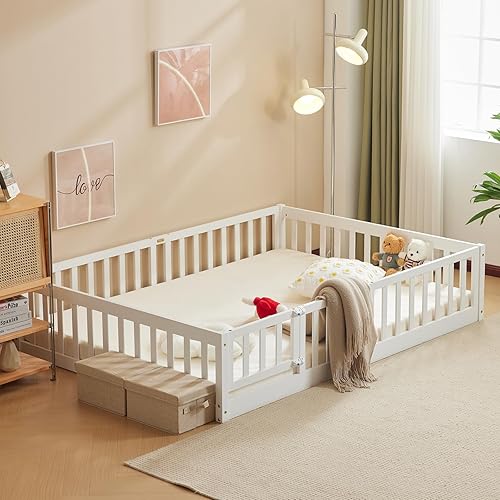 Bonnlo Lit Enfant 140x200, Lit Montessori au Sol Enfant en Bois, pour Chambres d'enfants, pour garçon et Fille,Blanc - Nail Gallerys