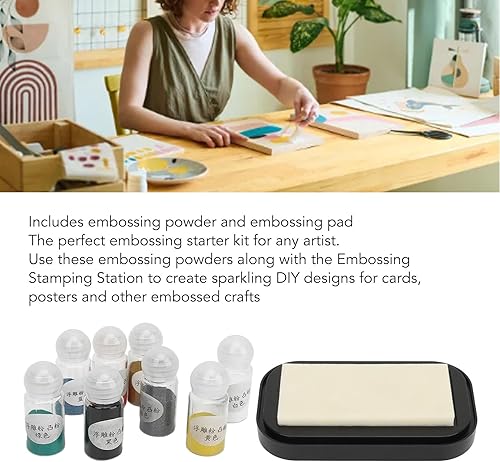 Ensemble de Poudre de Gaufrage de 8 Couleurs avec Coussinet d'encre - Kit Idéal de Bossonnement de Bricolage pour Les Débutants en Scrapbooking et Fting - Nail Gallerys