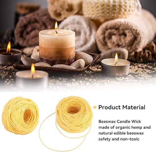 Rouleau de mèche de Bougie,Mèche Bougie, mèche de Bougie en Cire d'abeille avec mèche en Fibre Naturelle mèche de Bougie parfumée de 200 Pieds pour la Fabrication de Bougies Bricolage(Jaune) - Nail Gallerys