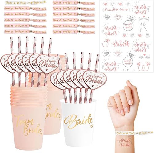 Angenster Team Bride Lot de 12 gobelets JGA - Décoration pour enterrement de vie de jeune fille - Décoration pour enterrement de vie de jeune fille et femme - Nail Gallerys