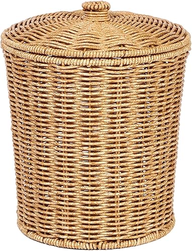 Panier en Osier avec Couvercle Panier De Rangement Rond en Rotin Poubelle Tissée Poubelle Panier À Linge pour Chambre Salon Bureau - Nail Gallerys