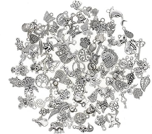 JuanYa BestMall 100 pcs Mix de broloques plaqué Argent pour Collier, Bracelet, pendentifs Bijoux DIY - Nail Gallerys
