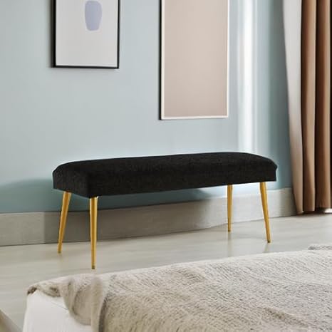 Ball & Cast Banc d'entrée tapissé, Banc-Tabouret de Bout de lit, Tabouret-Tabouret de Chambre à Coucher Noir avec Pieds en métal doré, Tissu Noir - Nail Gallerys