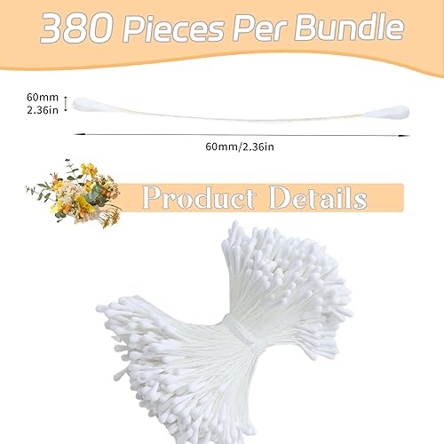 Luxoraiova Lot de 380 cure-pipes en étamines - Tampons pour fleurs artificielles, tulipes, lys, décoration de mariage, fleurs en sucre, fournitures de bricolage pour enfants et adultes (blanc crème, 3 - Nail Gallerys