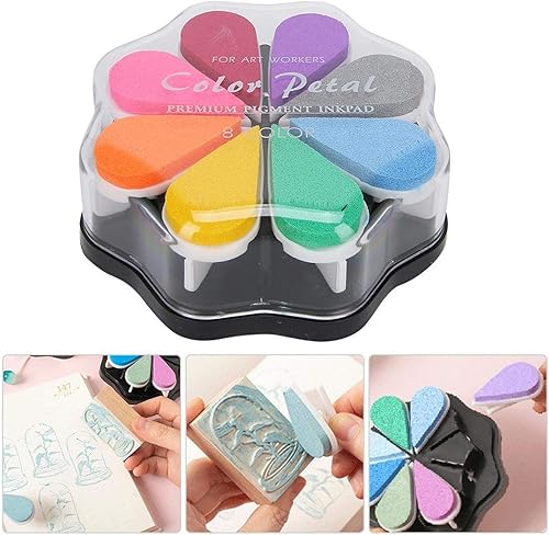 Tampon encreur 8 couleurs en forme de pétale Tampon encreur de doigt Tampon encreur pour la fabrication de cartes timbres en caoutchouc Livre de calendrier de papier Scrapbook(#1002) - Nail Gallerys