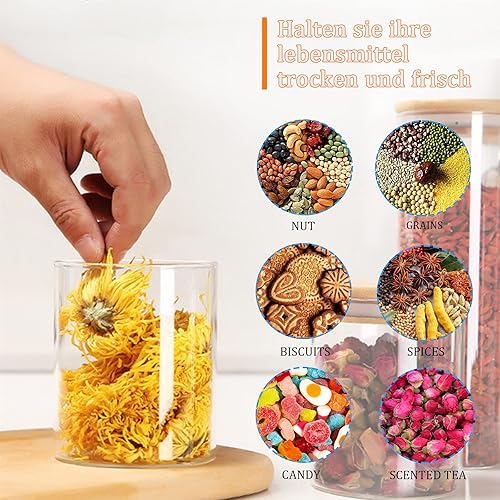 JOYBOY Bocaux Conservation Verre, Lot de 4 Pot de Bocaux en Verre avec Couvercle en Bambou et Rondelle en Silicone,pour Épices,Haricots - Nail Gallerys