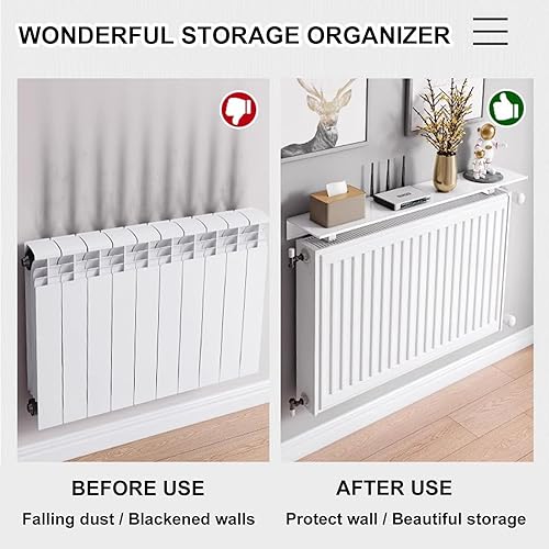 Etagere Radiateur à Poser sans Percer, Cache Radiateur en Aluminium Tablette Radiateur Flottantes Blanc pour Le Rangement et la Décoration, Charge Maximale 30kg,W 14.5cm/5.7in; L 60cm/23.7in - Nail Gallerys
