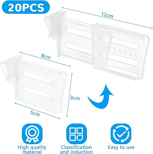 Lot de 20 séparateurs de réfrigérateur - Porte latérale - Séparateurs de rangement réglables - Pour congélateur, œufs, fruits, boissons et aliments - Transparent - Nail Gallerys