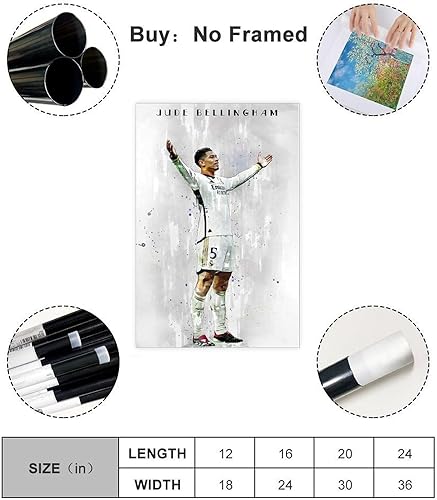 Hndeial Jude Bellingham Poster sur toile pour chambre à coucher, paysage sportif, décoration de bureau, chambre, cadeau, sans cadre, 30 x 45 cm - Nail Gallerys