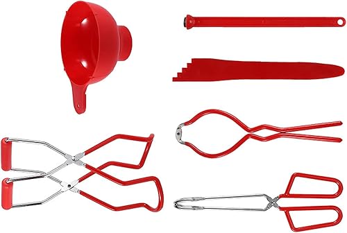 Ruiqas Lot de 6 accessoires de mise en conserve avec entonnoir et pinces, couvercle magnétique, spatule en silicone et acier inoxydable avec poignée de préhension - Nail Gallerys