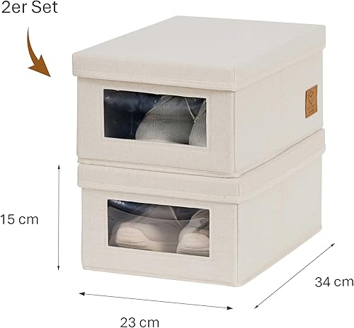 LOVE IT STORE IT - Premium - 2 pièces Boite a chaussure - Empilable - Avec fenêtre - Rangement de chaussures protégé contre la poussière - Lot de 2 - Beige - 34x23x15 cm - Nail Gallerys
