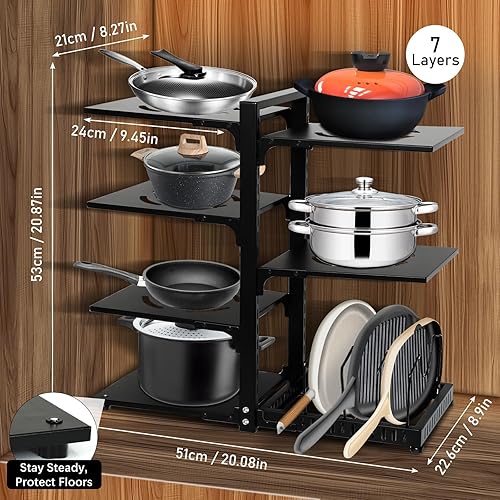 Casserolier, Organisateur Sous Évier de Cuisine Multifonctionnel à 7 Niveaux pour Casseroles, Porte-Casseroles Modulable à Combinaison Libre, Adapté aux Placards de Cuisine pour Casseroles et Poêles - Nail Gallerys