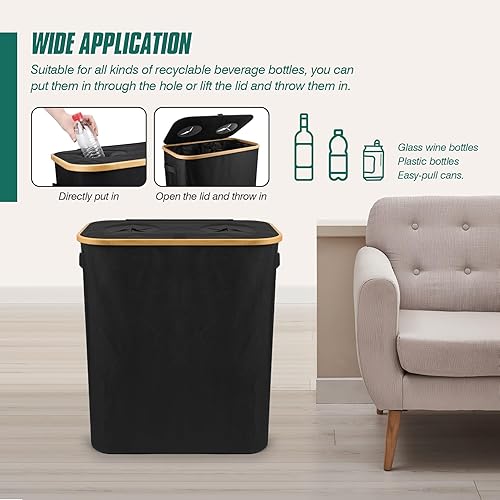 Spesh 140L Poubelle de Tri pour Bouteilles Collecteur de Bouteilles avec Couvercle Poubelle Recyclage Cuisine avec Deux Sacs de Transport(Noir) - Nail Gallerys