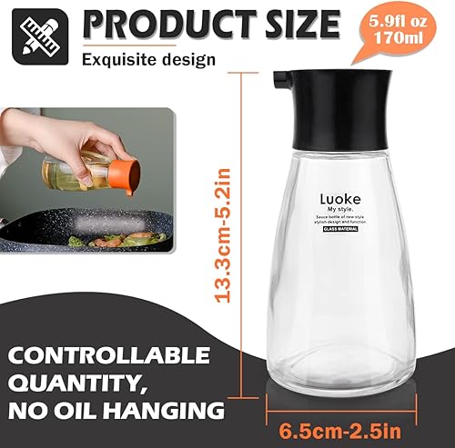 LNQ LUNIQI Lot de 2 distributeurs de sauce soja en verre anti-fuite pour vinaigre, huile d'assaisonnement avec couvercle pour huile d'olive, sauce soja, sirop, etc. (170 ml) - Nail Gallerys