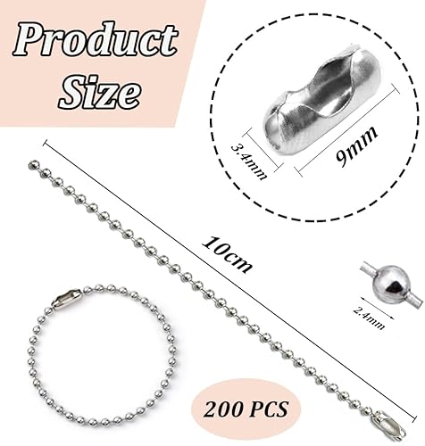 Sctmda Chaînes 200 Pièces Chaîne de Boule en Fer avec Connecteurs à Billes en Chaîne 2,4 mm de Diamètre d'Extension Perlée pour ​la Fabrication ​de Porte-clés Artisanat 10cm Argent - Nail Gallerys